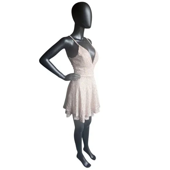 Nude/Gold Sparkle Lace Mini Party/Cocktail Dress - Windsor - Picture 3 of 10